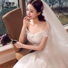 Off-shoulder Lace Trained Wedding Ball Gown