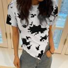 Short Sleeve Animal Print Knitted Top