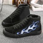 Embroidered Fire Fleece-lined High-top Sneakers