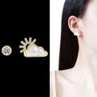 Non-matching Rhinestone Sun & Cloud Earring Stud Earring - 1 Pair - Sterling Silver Stud - Gold - One Size