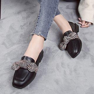 Bow-accent Square-tow Low-heel Loafers