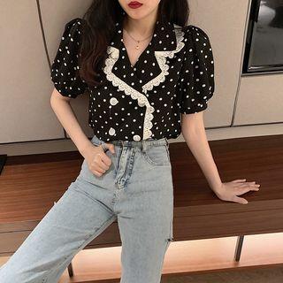 Dotted Double-breasted Blouse As Shown In Figure - One Size