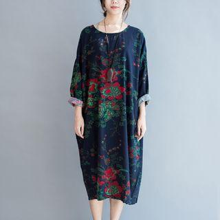 Long-sleeve Printed Midi T-shirt Dress