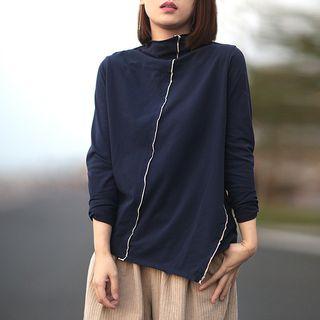 Mock-turtleneck Contrast Trim Long-sleeve T-shirt