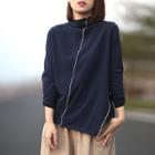 Mock-turtleneck Contrast Trim Long-sleeve T-shirt