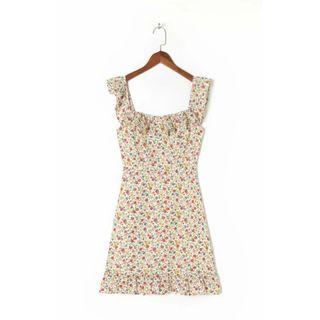 Sleeveless Ruffle Trim Floral Mini A-line Dress
