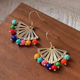 Color Block Bead Fan Drop Earring 1 Pair - 1103 - Gold - One Size