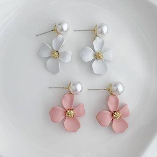 Flower Alloy Faux Pearl Dangle Earring