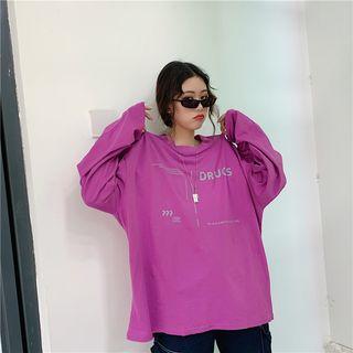 Long-sleeve Lettering Cutout Back Top
