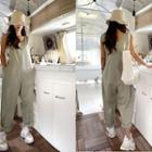 Sleeveless V-neck Jumpsuit Khaki - One Size