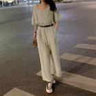 Double-breasted Short-sleeve Cropped Jumpsuit With Belt