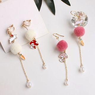 Non-matching Alloy Rabbit & Mushroom Bobble Dangle Earring