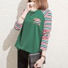 Long-sleeve Elephant Embroidered Striped T-shirt