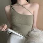 One-shoulder Ribbed Knit Tank Top