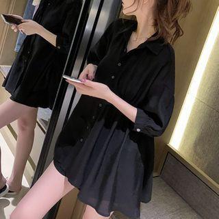 Long-sleeve Shirred Loose-fit Shirt
