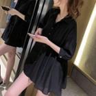 Long-sleeve Shirred Loose-fit Shirt