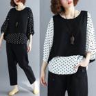 Set: Polka Dot 3/4-sleeve Top + Vest