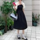 Puff-sleeve V-neck Dot Smocked Dress Black - One Size