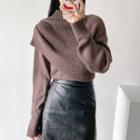 Long Sleeve Irregular Ribbed-knit Plain Sweater