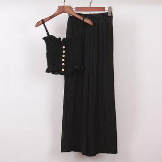 Set: Frill Trim Camisole Top + Wide Leg Pants