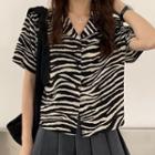 Short-sleeve Zebra Print Shirt Black & White - One Size