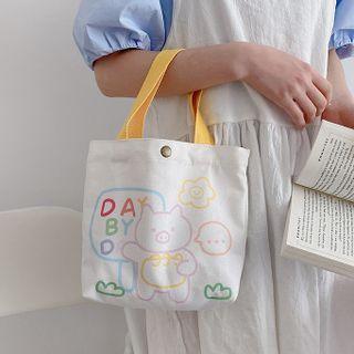 Pig Print Canvas Lunch Bag Yellow & White - One Size