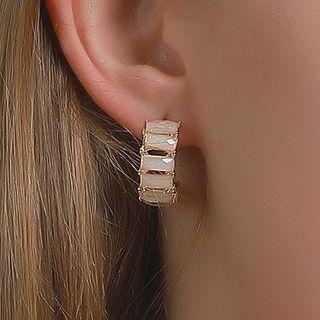 Cat Eye Stone Open Hoop Earring 01-0367 - Gold - One Size