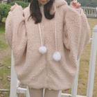Ear Accent Furry Hoodie Khaki - One Size