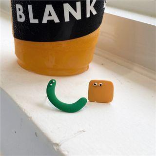 Asymmetrical Cartoon Earring 1 Pair - Silver Stud - Green & Yellow - One Size