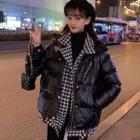 Houndstooth Panel Mock Two Piece Padded Jacket Black - One Size