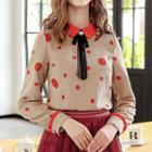 Long-sleeve Collared Dotted Top