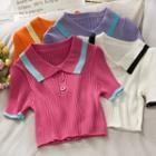 Contrast-trim Knit Polo Shirt In 6 Colors