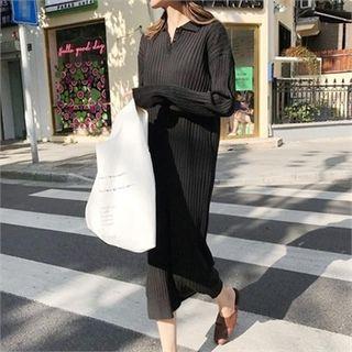Button-front Rib-knit Maxi Dress
