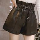 Faux Leather Tie-waist Ruffled Shorts
