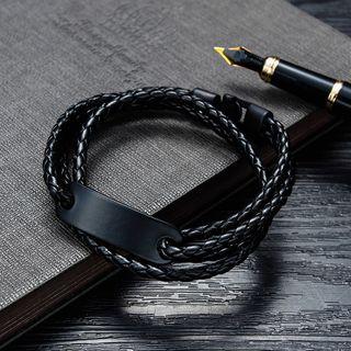 Faux Leather Layered Cord Bracelet 1360 - Black - One Size