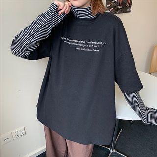 Turtleneck Mock Two-piece Striped Top