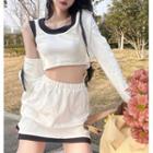 Set: Two-tone Light Jacket + Cropped Tank Top + Mini Skirt