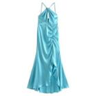 Spaghetti-strap Slit Satin Midi Dress