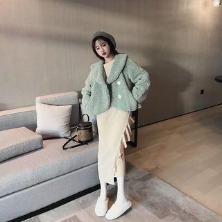 Faux Shearling Buttoned Jacket / Long-sleeve Midi Dress