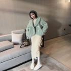 Faux Shearling Buttoned Jacket / Long-sleeve Midi Dress