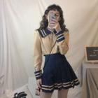 Set: Sailor-collar Shirt + A-line Mini Skirt