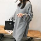 Drop-shoulder Slit-side Midi Sweater Dress
