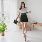 Inset Shorts Frill-trim Mini Skirt With Belt