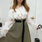 V-neck Mesh-sleeve Top