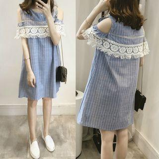 Cutout Shoulder Lace Trim Shift Dress
