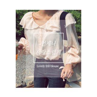Sailor-collar Tie-sleeve Blouse