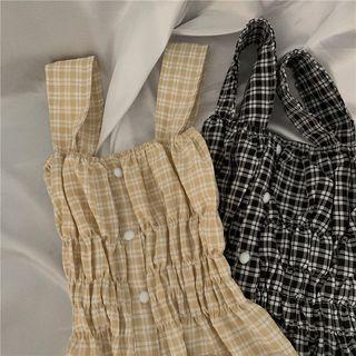 Plaid Wide Strap Buttoned Camisole Top