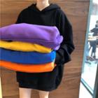 Plain Long-sleeve Loose-fit Hooded Sweatshirt
