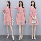 Long-sleeve Lace Flower Embroidered A-line Dress