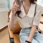 Lace Frilled Short-sleeve Blouse White - One Size